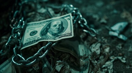 Chained Dollar Depicting Bank Fraud and Financial Security Concept