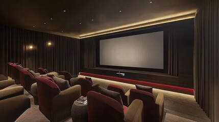 Luxurious Home Theater with Plush Seating and Ambient Lighting for Private Viewing Experience