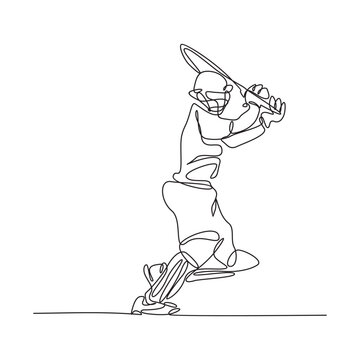 recommend clip art: continuous single line logo art of a cricket player playing cricket. cricket bat vector illustration