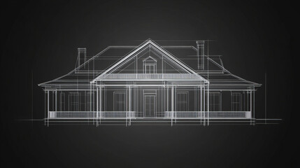3D render of a building vector. The contours of houses on a blue drawing