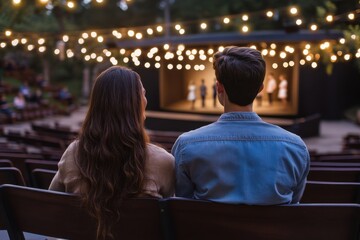 Couple enjoying a live performance under lights at an outdoor theater