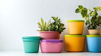 Fototapeta premium A set of colorful eco-friendly storage containers on a white background