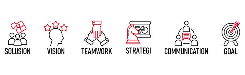 Leadership benner web icon vector illustration concept with icon of solusion, vision, teamwork, strategi, communication, goal