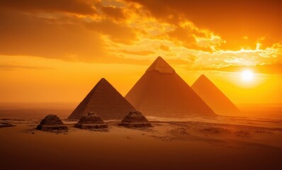 Stunning sunset over the Egyptian pyramids