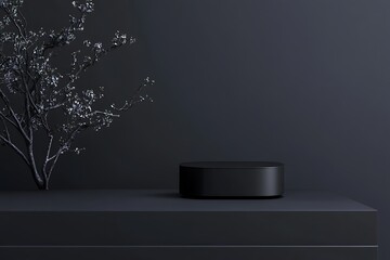 Stylish Black Pedestal Display with Blooming Branches