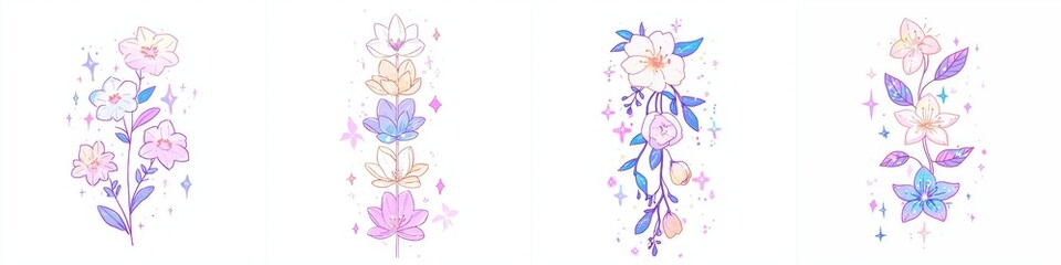 Pastel Floral Designs Whimsical Flower Arrangements with Stars Perfect for Spring or Summer Projects