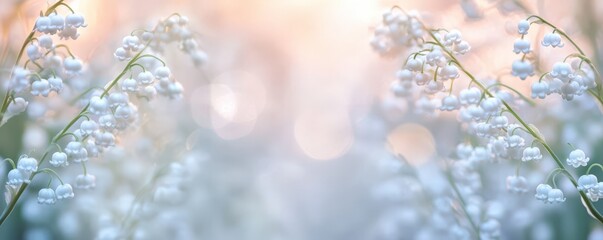 Delicate Lily of the Valley Flowers in Snowy Spring Sunset