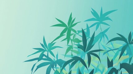 Fototapeta premium Stylized Tropical Leaves: Digital Illustration in Shades of Green for Modern Design Projects