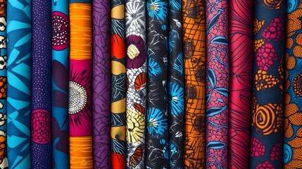 Vibrant African Fabric Rolls Displaying Bold Designs