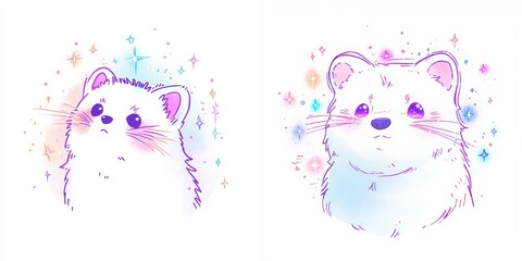 Adorable Pastel Kittens with Sparkling Magical Background Cute Cartoon Animals