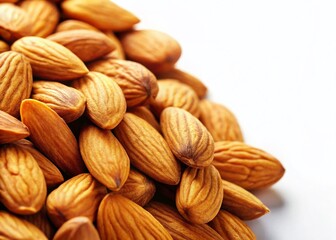Fototapeta premium High-Resolution Image of Fresh Whole Almonds Isolated on White Background - Perfect for Food Blogs and Packaging