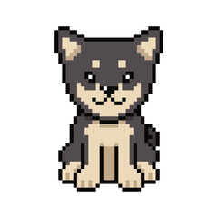 Obraz premium Pixel art cute shiba inu dog vector in retro style for design.