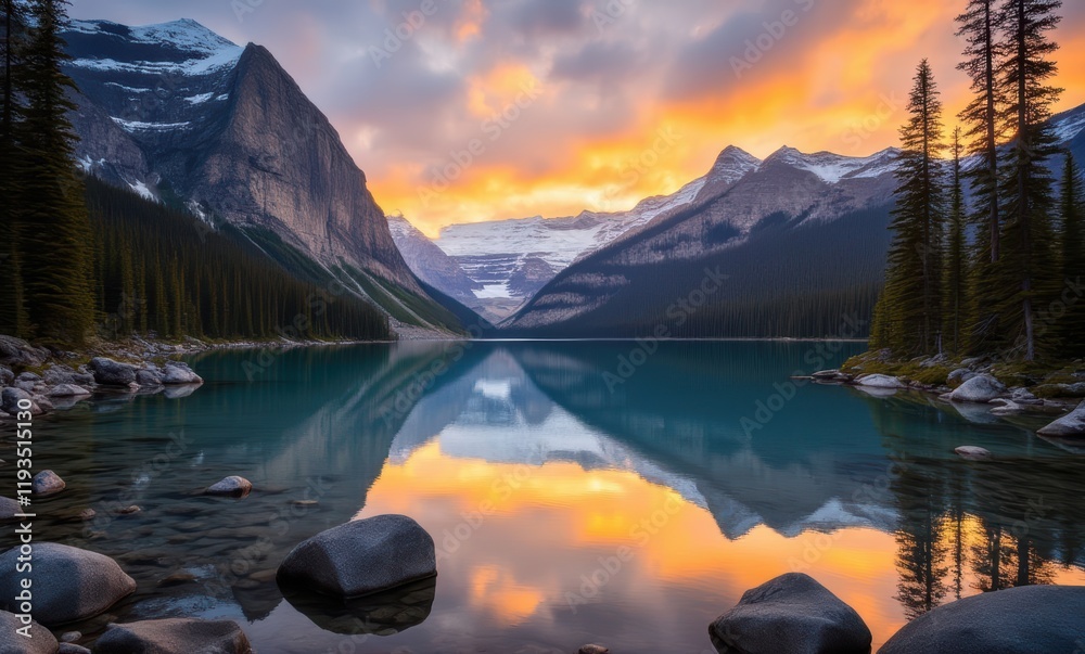 Canvas Prints Scenic sunset over a tranquil lake