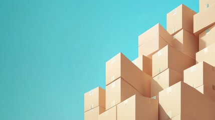 Stacked Cardboard Boxes Against A Blue Sky