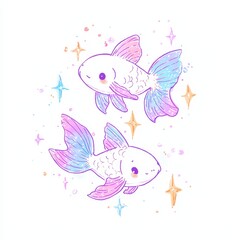 Adorable Pastel Rainbow Fish Illustration Cute Aquatic Creatures Whimsical Underwater Design