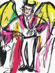 Abstract Illustration of a Figure with Colorful Wings: Suitable for Creative Projects and Art Discussions