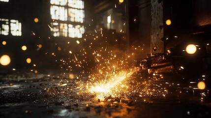 Metal welding sparks industrial factory scene