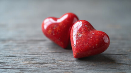 Fototapeta premium Red stone Heart on gray wood, Valentine's day and love concept