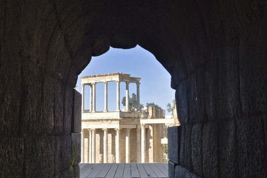 view of the roman theater of merida from a vomitorium