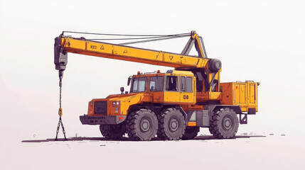 Fototapeta premium Mobile crane consists of dots and circles. The crane wind blows the particles. Vector illustration.