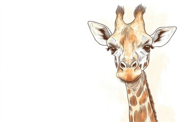 Obraz premium Detailed illustration of a giraffe with unique features and expressive eyes in a bright setting. Generative AI