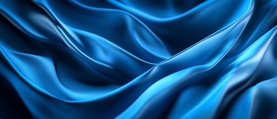 Fototapeta premium Blue silk fabric folds, elegant waves, background texture