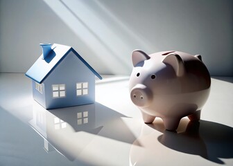 House Shaped Piggy Bank Shadow, Savings Concept - Conceptual Stock Photo