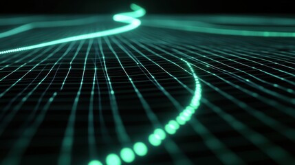 Abstract Digital Waveform: Green Light Trails on a Dark Grid Network