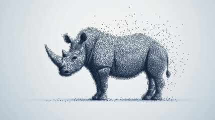 Obraz premium Rhino of the particles. Rhino consists of small circles. Vector illustration