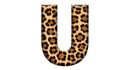 Realistic Leopard Print Letter 'U' on White Background with Clipping Path