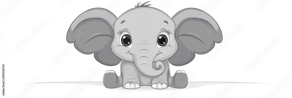 Aufkleber cute illustration of a smiling elephant with big ears and a curly trunk sitting on a light backgroun