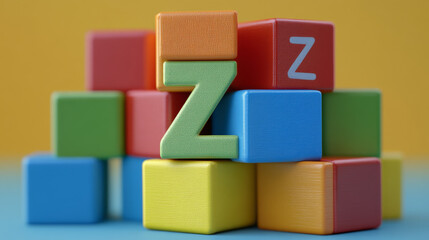 Obraz premium The letter Z on the cube. Multicolored alphabet on cubes.