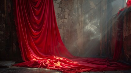 Elegant red draped curtain background for stylish photography and design projects