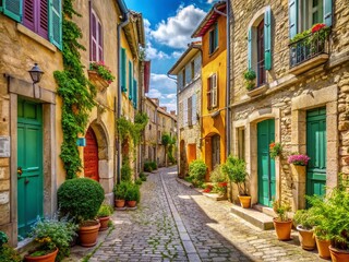 Fototapeta premium Ile d'Aix, France: Charming Rue du Bourg Street Scene - Architectural Photography