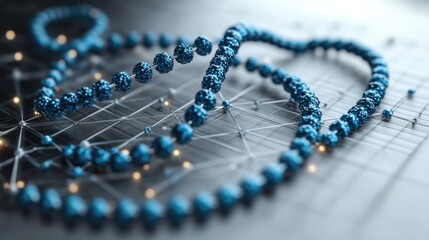 Abstract Blue Spheres on a Network Structure Representing Connection, Technology, and Communication in a Modern Digital World