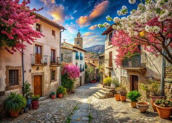 Obraz premium Impressionist Oil Painting: Spring in a Charming Spanish Village
