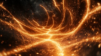 Obraz premium Glowing Golden Energy Swirling Path Through Space