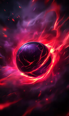 A captivating abstract design featuring a dark sphere surrounded by vibrant red and purple swirls, evoking mystery and energy.