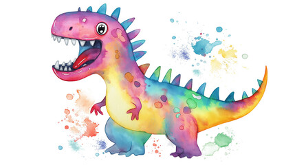 Obraz premium Watercolor png clipart Colorful Dinosaur Standing with Mouth Open on a white background