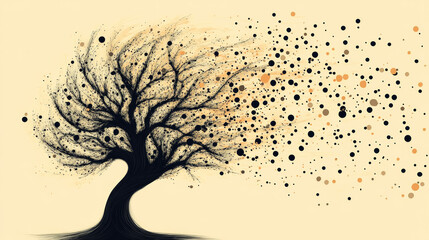 The tree of particles. Tree wind tears of small circles and dots. vector illustration