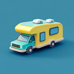 Naklejka premium Cute yellow and teal cartoon style RV icon