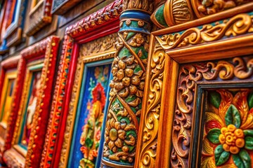 Fototapeta premium Intricate Oriental Frame Details: Macro Photography of Asian-Inspired Decorative Borders