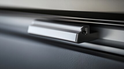 Closeup of a sleek metallic drawer handle detail