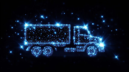 Truck. A grid of blue stars in the night sky. Glowing dots create the shape of a truck. Transportation, shipping, logistics and other concept illustration or background