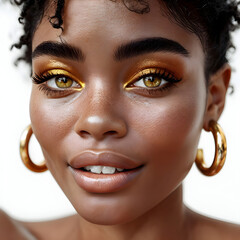 bella giovane donna africana dalla pelle di ebano e dai luminosi occhi scintillanti e grandi orecchini, beautiful young african woman with ebony skin and bright sparkling eyes and big earrings