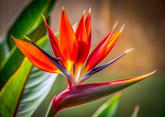 Isolated Red Bird of Paradise Flower - Vibrant Exotic Bloom Close-up