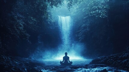 Obraz premium Serene Waterfall Meditation Peaceful Tranquil Nature