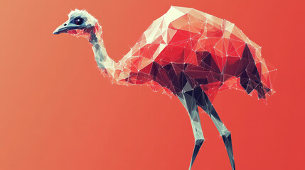 Ostrich hologram. An ostrich made of polygons, triangles, points, and lines. Ostrich low-poly compound structure. The technology concept.