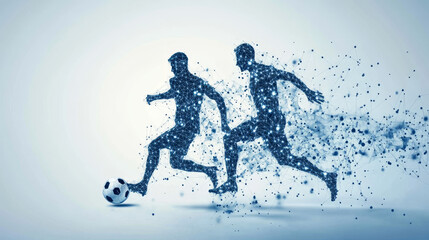 Football players consists of points and circles. A soccer player dribbles of the opponent. Vector illustration