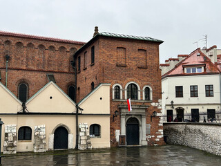 View of synagogue in the jewish quarter in Krakow on a day. Poland.